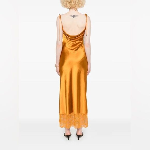 open lace back dress Rent Self Portrait Orange Off Shoulder Crystal Midi Dress